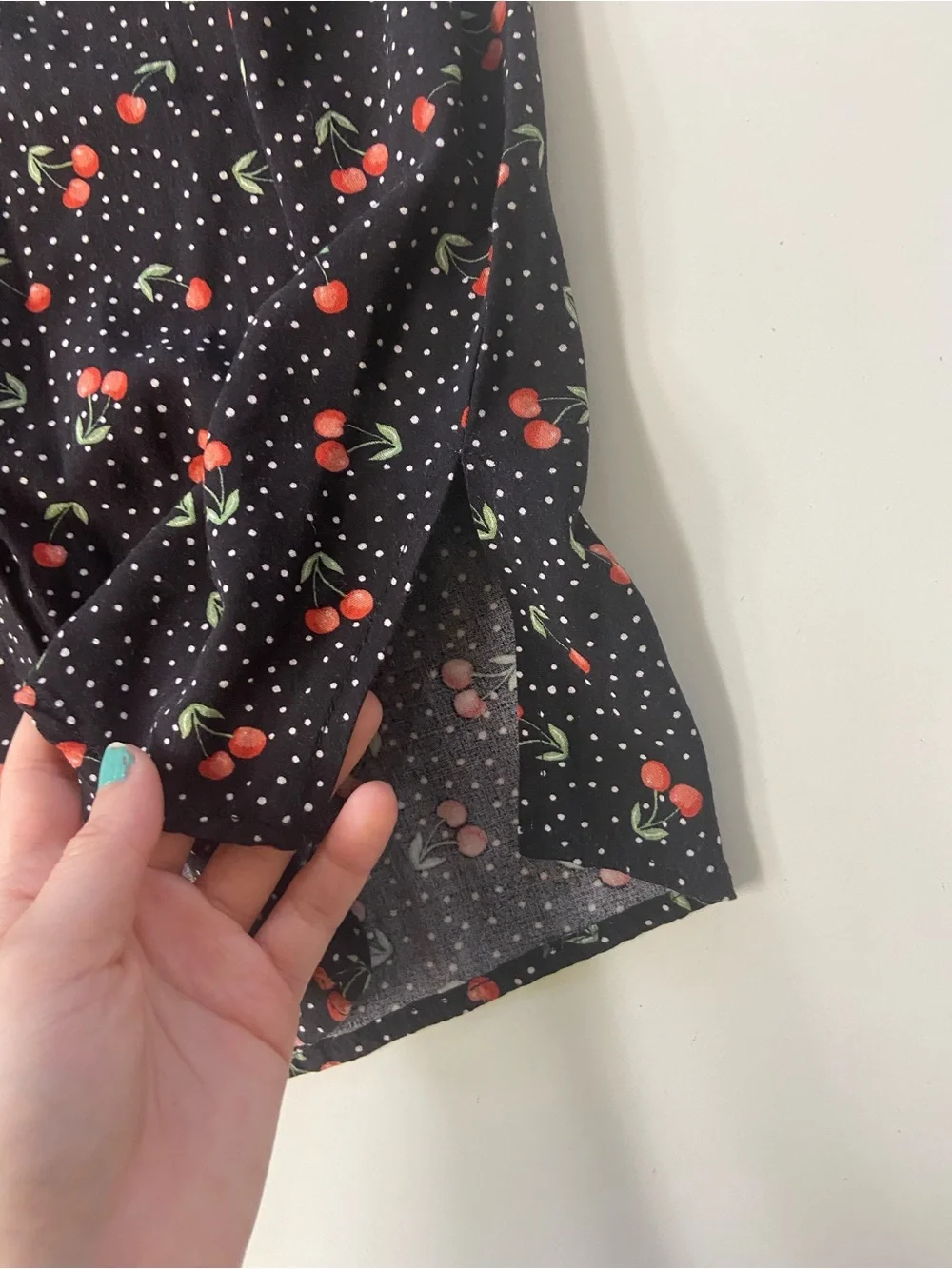 NOBO Cherry + Polka Dot Print Button-up Tee Shirt like new young adult size S